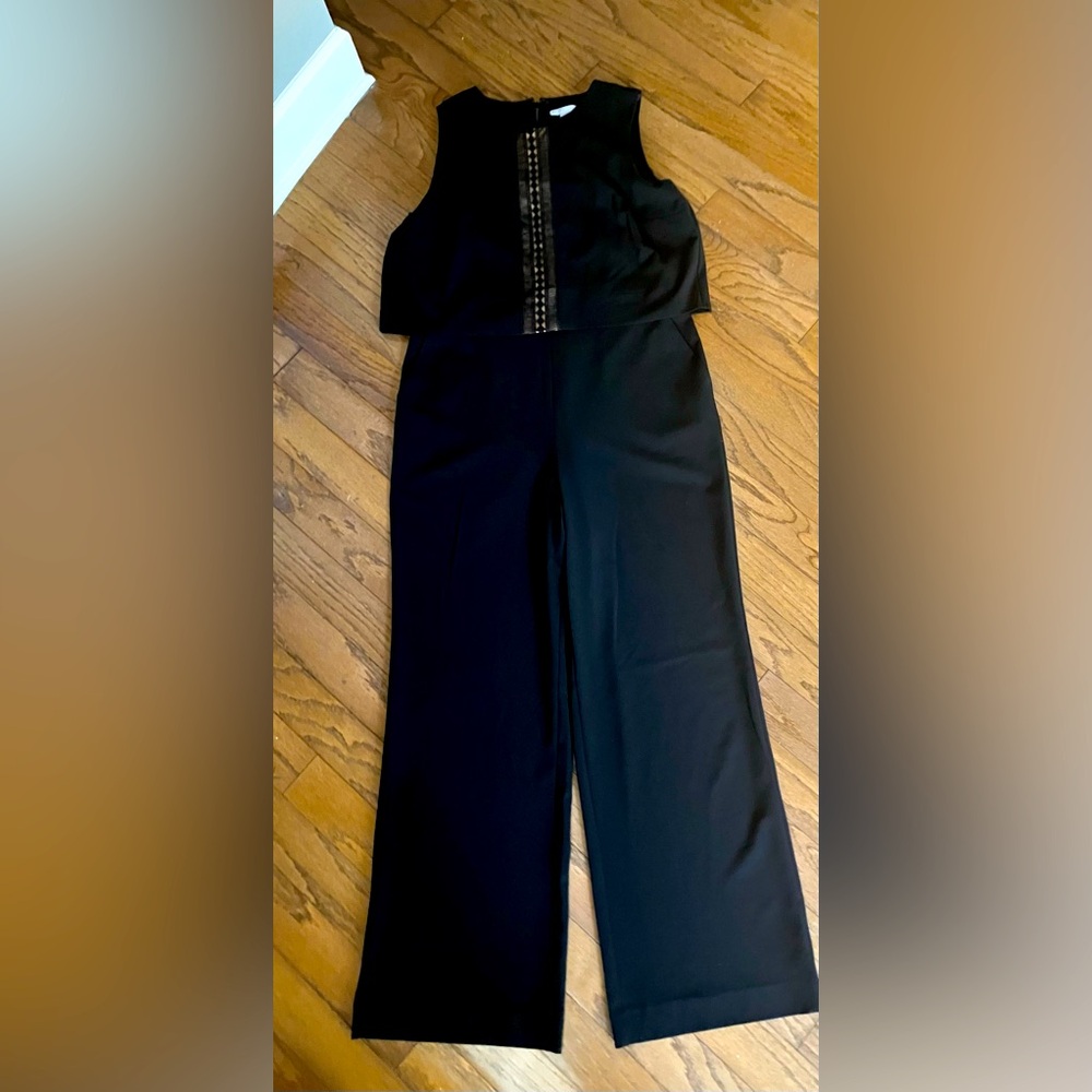 NWOT New York & Company black wide leg jumpsuit with beige details on front